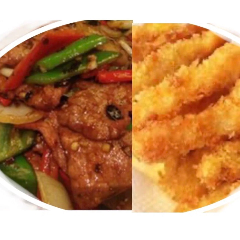 TERNERA SALSA JUDÍA Y POLLO EMPANADO